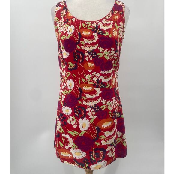 Vintage 90s Esprit Graphic Floral Print Mini Shift Dress Scoop Neck Red Womens 8 - Picture 2 of 8